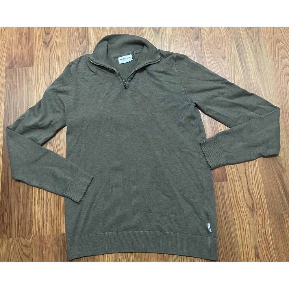 Lindbergh Sweater Mens Medium Quarter Zip Cotton Stretch Pullover Olive
